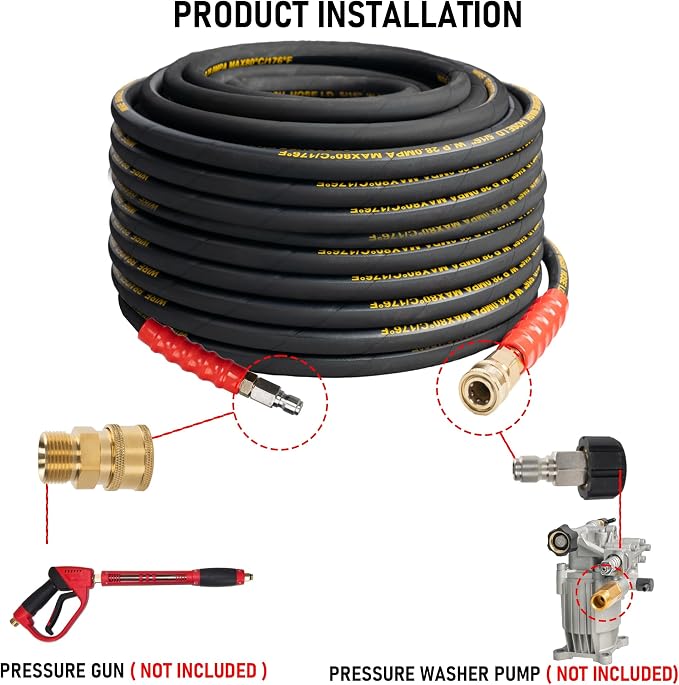 Hourleey Kink Resistant Pressure Washer Hose 100FT, High Tensile Wire Power Washer Hose with 3/8 Inch Quick Connect, 4000 PSI