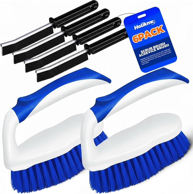 Holikme 6 Pack Cleaning Brush Scrub Brush Kitchen Brush for Floor,Blue | Scrub Brushes for Cleaning, Heavy-Duty Scrub Brush, Stiff Bristles Cleaning Brush for Kitchen Bathtub Floor and Wall