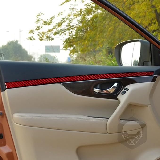 Red Real Carbon Fiber Trim for Nissan Rogue Accessories | for 2014-2020 / Rogue Sport 2017-2022 Door Panel Strip Sticker Interior Thick Overlay Decal