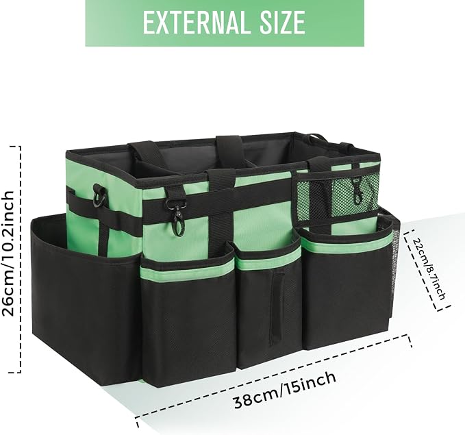 SCAVATA Wearable Cleaning Caddy, Cleaning Caddy Supplies Organizer with Handle & Shoulder Straps for Housekeepers, Under Sink & Car Cleaning Tool Organizers Bag with 4 Foldable Divider (MintGreen)