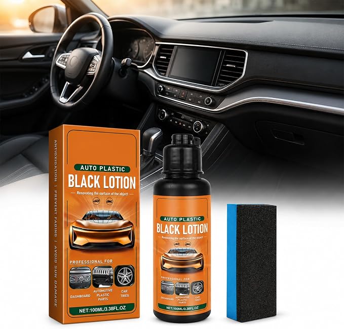 Auto Plastic Restorer Kit, Plastic Restorer for Cars Interior Exterior Detailing Black Lotion with Sponge, Can Restore The Luster Of Faded Plastics And Rubbers Fast Drying Long Lasting Coating (1Pc)