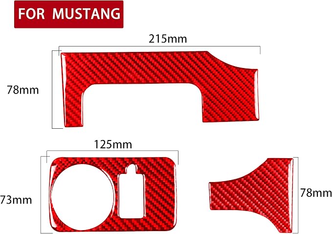 Red Real Carbon Fiber Trim for Ford Mustang Accessories | for GT Shelby 2005 2006 2007 2008 2009 Headlight Switch Panel Cover Interior Thick Overlay Decal 3PCs