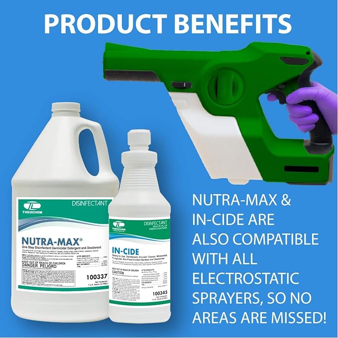 Nutra-Max Hospital Grade Disinfectant, EPA List N & G, Kills 99.9% Viruses & Bacteria, 1:32 Concentrate Makes 32 Gallons, Commercial Multi-Surface Cleaner For Home
