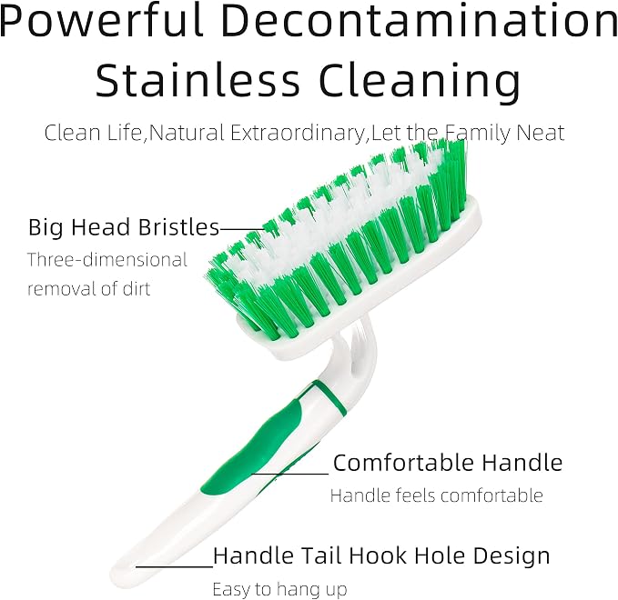 2-Pack Scrub Brush for Cleaning with Long Handle, White&Green | Medium Firm Bathroom Cleaning Supplies, Bathtub and Shower Cleaner Brush, Multi-Scene Use for Kitchen or Carpet Cleaning