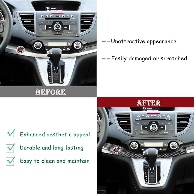 Real Carbon Fiber Trim for Honda CRV Accessories | for CR-V 2012 2013 2014 2015 2016 Central Control Panel Cover Sticker Interior Thick Overlay Decal