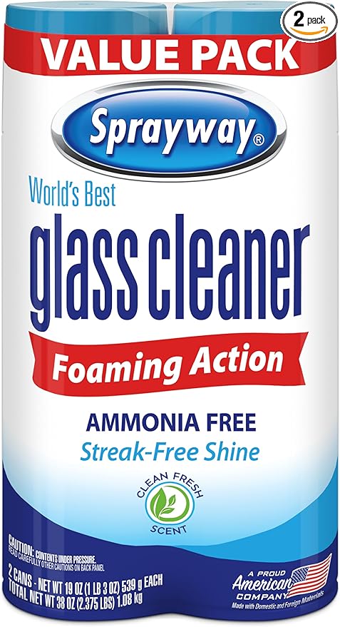 Sprayway Glass Cleaner Foaming Aerosol Spray, 19oz, Pack of 2 | Ammonia-Free, Streakless, Fast-Acting | Cleans & Polishes Glass Surfaces | Fresh Scent, Removes Fingerprints, Dust, Dirt, Smoke Film