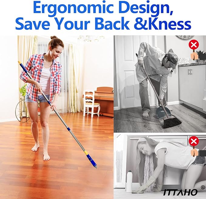 2 Pack Grout Brush with Long Handle, 56.5'' Swivel Grout Cleaning Brush,V-Shape Grout Scrub Brush, Extendable Handle Grout Cleaner Brush for Tile Floors，Bathroom,Baseboard,Shower,Corner