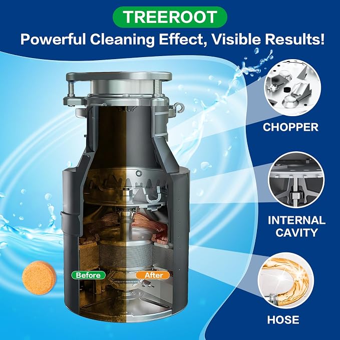 Treeroot 30 Pack Garbage Disposal Cleaner Deodorizer Tablets | Upgraded XL Foaming Citrus Garbage Disposal Cleaner Tablets, Kitchen Sink & Drain Cleaner, 15-Month Supply