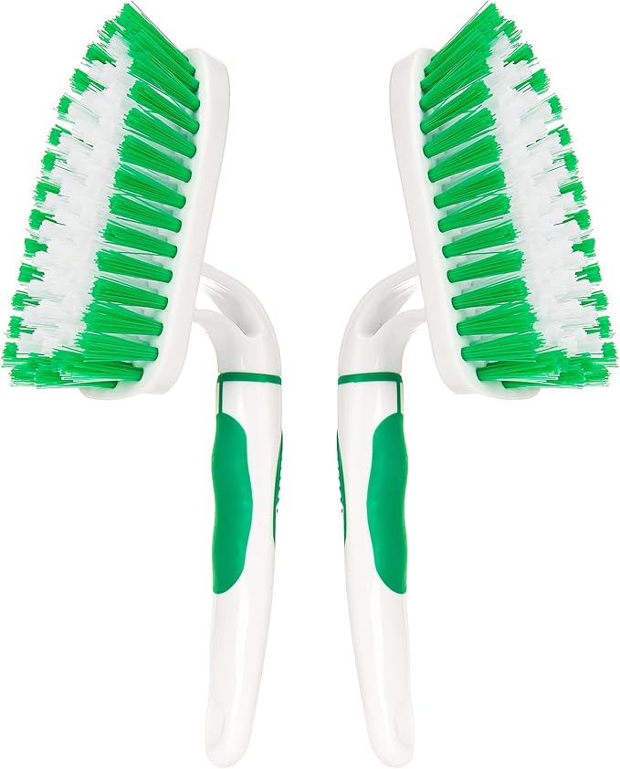 2-Pack Scrub Brush for Cleaning with Long Handle, White&Green | Medium Firm Bathroom Cleaning Supplies, Bathtub and Shower Cleaner Brush, Multi-Scene Use for Kitchen or Carpet Cleaning