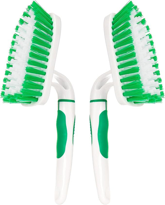2-Pack Scrub Brush for Cleaning with Long Handle, White&Green | Medium Firm Bathroom Cleaning Supplies, Bathtub and Shower Cleaner Brush, Multi-Scene Use for Kitchen or Carpet Cleaning
