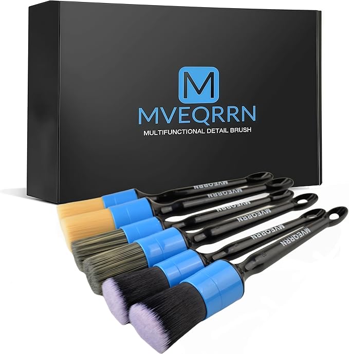 MVEQRRN 6pcs Car Detailing Brush Set,Boars Hair Detail Brushes(Blue) | Ultra Soft Car Detailing Brushes for Air Vents,Leather Seats,No Scratch Auto Detail Brushes for Interior Exterior