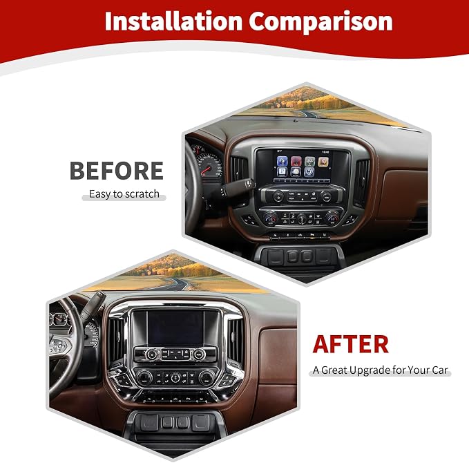 RT-TCZ for Silverado Dashboard Panel Trim Cover Chrome Bezel for GMC Sierra Chevy Silverado 2014-2017 Silver Chrome Interior Accessories 4pcs