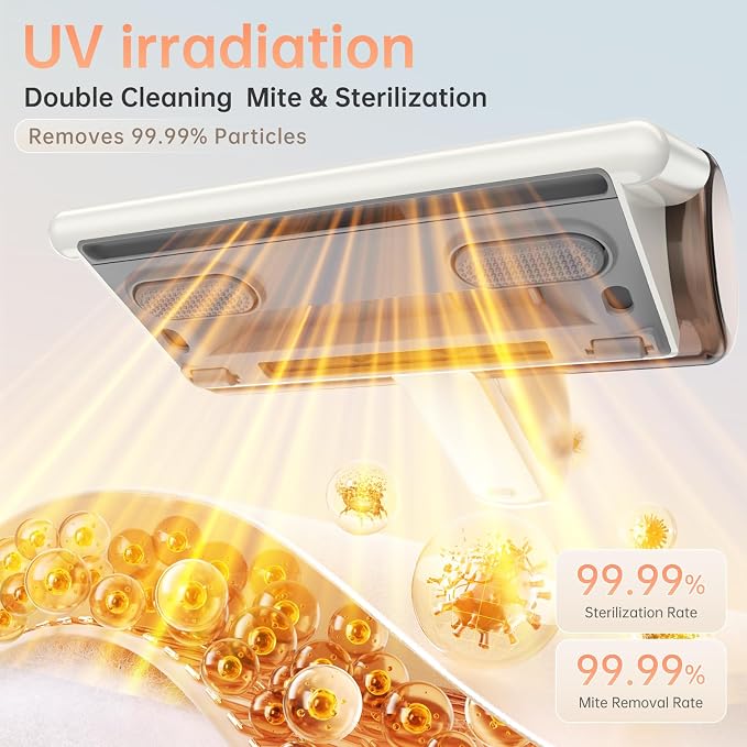 Lightweight Cordless Mattress Vacuum – 10Kpa Suction, 180° Flex Nozzle for Bed Sofa Car Seat Crevices, 30-Min Runtime, Magnetic Dustbin, HEPA Filter