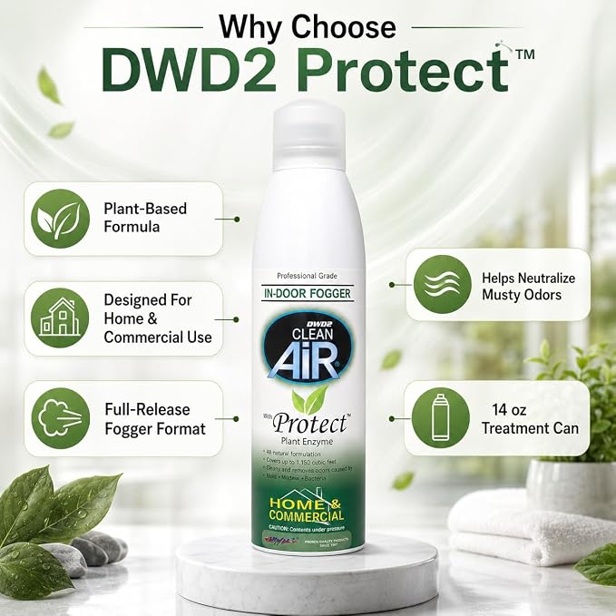 DWD2 Protect™ Home & Commercial Mold-Treatment Plant-Based Mold-Odor Remover Fogger Treatment - eco-friendly solution for a safer and healthier living and working space (8 oz.)