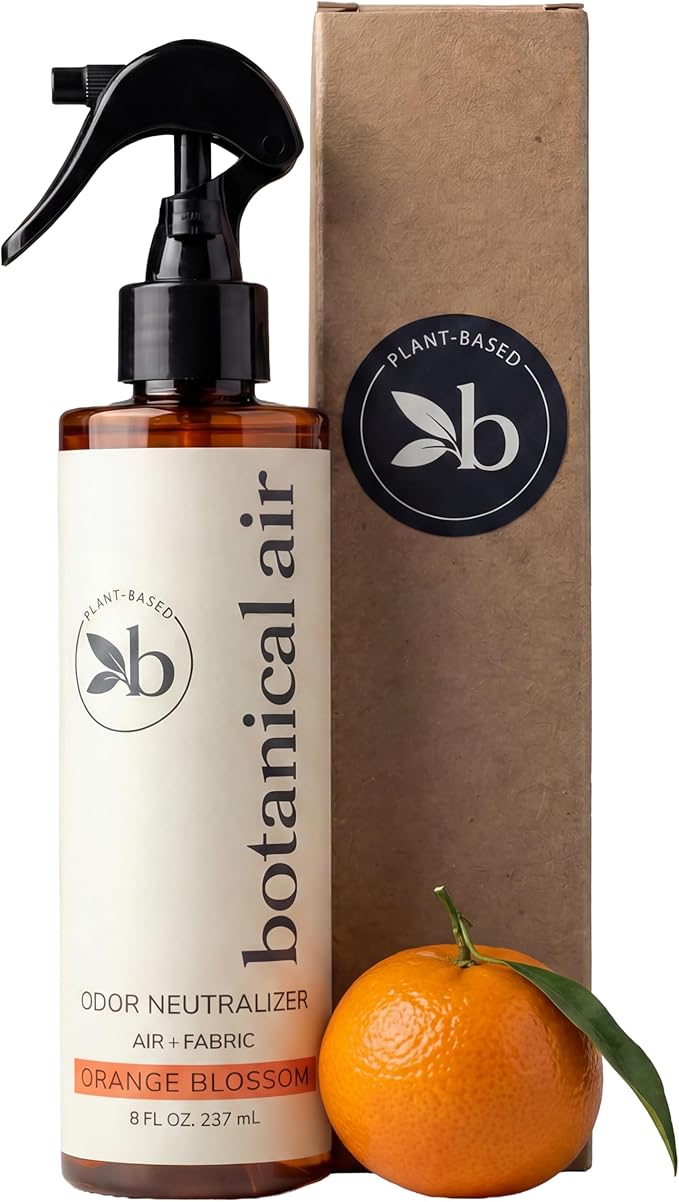 Plant-Based Odor Eliminator Spray – Natural Essential Oil Air Freshener for Home, Bathroom, Fabrics & Pet Areas – 8 oz (Orange Blossom)