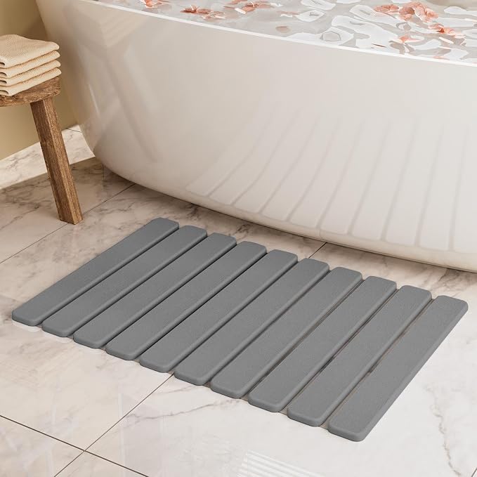 Foldable Stone Bath Mat, Quick Dry Stone Drying Mats for Bathroom, Super Absorbent Bath Mat, Non Slip, Large Diatomaceous Earth Dish Drying Mats for Kitchen Counter 23.5 x 15.4in, Dark Gray