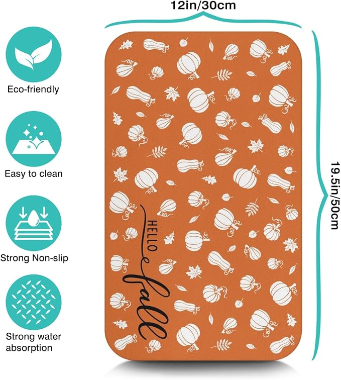 Fun Coffee Mat 19inx12in,Coffee Bar Mat for Countertops,Absorbent Hide Stain Anti-Slip Coffee Bar Accessories Fit Under Coffee Machine Mat,dish Drying Mats for Kitchen