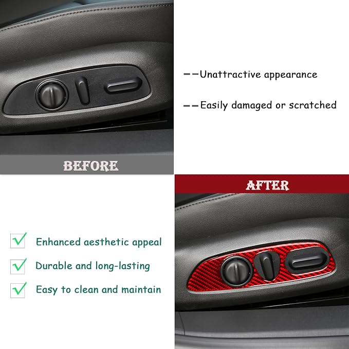Real Carbon Fiber Trim for Chevy Malibu 9th Gen Accessories | for 2016-2024 Seat Adjustment Button Panel Cover Sticker Interior Thick Overlay Decal