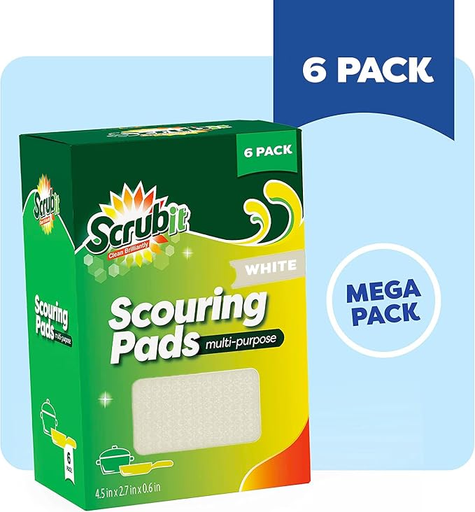 Multi-Purpose Scouring Pad by Scrub-It - Non-Scratch Cleaning Dobie Pads for Pots, Pans, Dishes, Utensils & Non-Stick Cookware - Sponge Scrubbers Use for Kitchen, Bathroom & More (6 Pack)