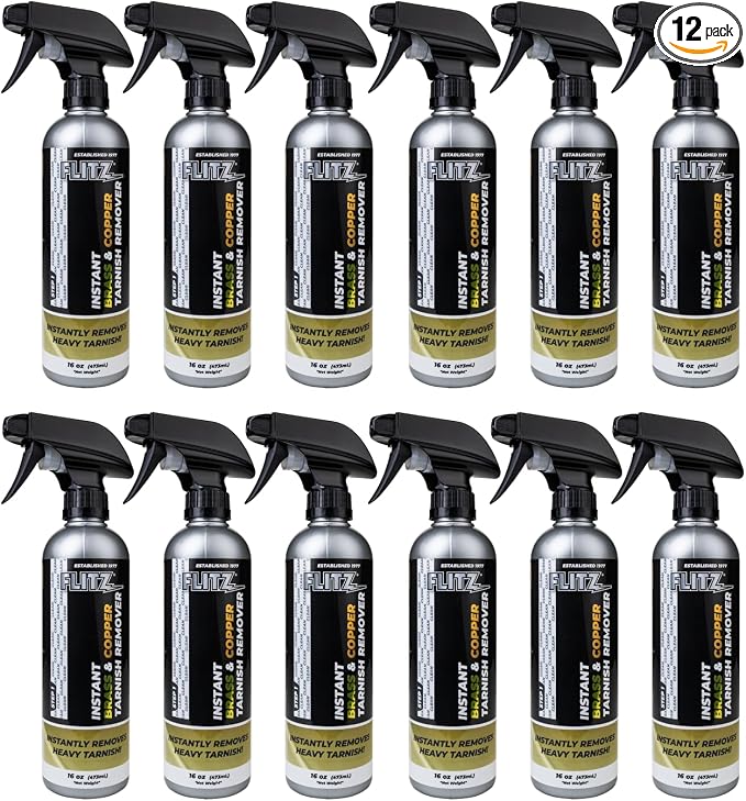 Flitz Instant Brass and Copper Tarnish Remover - 16oz Bottle of USA-Made Organic Rust Remover Spray (No-Rub) - Removes Stains & Oxidation from Glass & Aluminum - Brass Cleaners That Work (12 Pack)