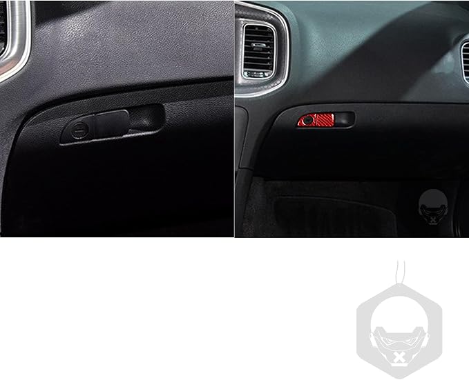Glove Box Handle Trim Fit for Dodge Charger/Chrysler 300 2011-2023 | Real Carbon Fiber | Accessories | Passenger Side Glove Box Handle Trim Stickers | Thick Overlay | Self-adhesive | Red