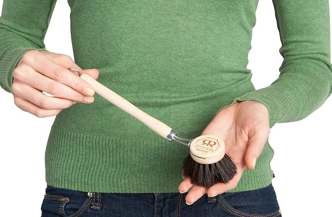 Redecker Dish Brush, Horsehair Bristles, 2 Inch Round, Single – Wooden Dish Brush for Glassware & Everyday Dishwashing, Made in Germany