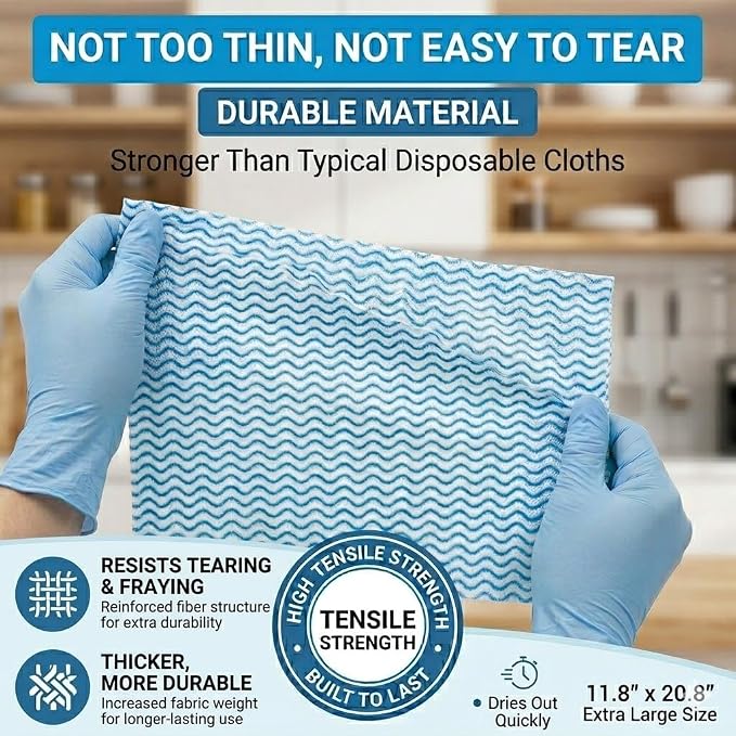 Blue Handi Wipes Disposable Dish Cloths Heavy Duty Kitchen Towels Reusable Cleaning Wipe, 60 Count