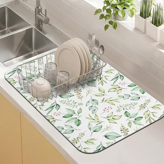 Kitchen Countertop Dish Drying Mat,Super Absorbent Coffee Bar Mat for Maker Espresso Machine, Anti-Slip Accessories for Kitchen Countertops 19x12 Inch