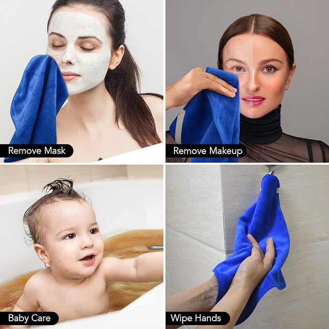 SINLAND Microfiber Facial Cloths Fast Drying Washcloth 12inch x 12inch (6pack, Blue)