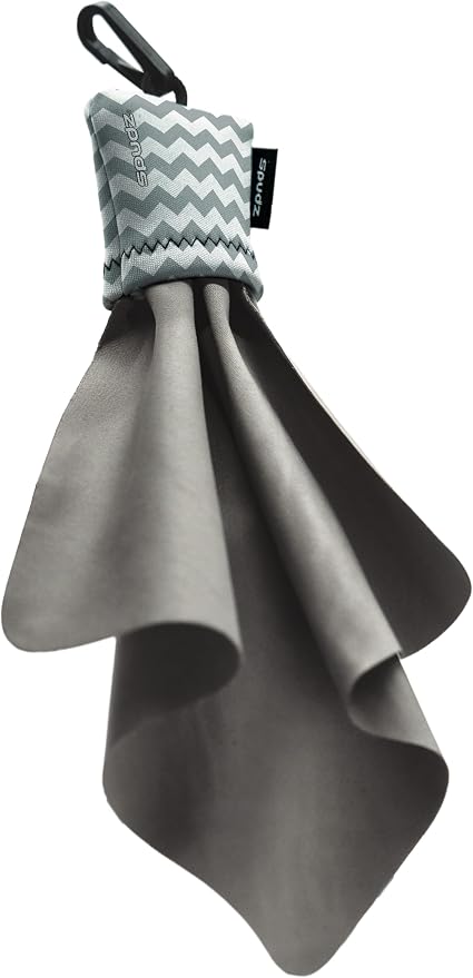 SPUDZ Classic Microfiber Lens Cleaner – Clip-On Pouch, Washable – for Binoculars, Scopes, Glasses, Screens | Classic | Gray Chevron, 6 x 6 Inch (2-Pack)