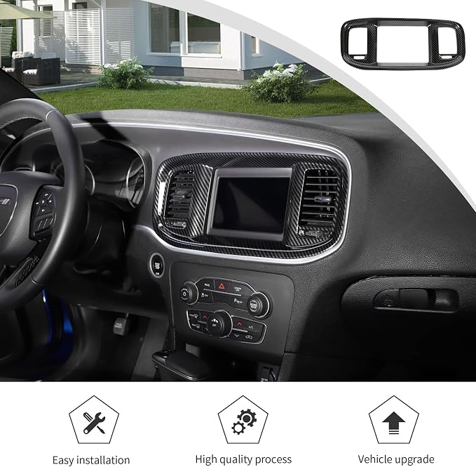 JWWY Charger Center Consoles Dash Board Trim Dashboard DVD Navigation Screen Frame Instrument Cover Trim for 2015-2024+Dodge Charger Interior Accessories Carbon Fiber