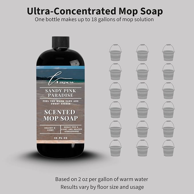 Lapew Sandy Pink Paradise Scented Mop Soap - Luxury Floor Cleaner Concentrate for Mopping Tile, Laminate, Vinyl & Hardwood | Streak-Free, Low-Foam | 36 oz