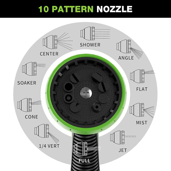 Besiter Garden Hose Nozzle, Hose Sprayer Nozzle with 10 Spray Patterns, Thumb Control On Off Valve, High Pressure Metal Water Hose Nozzle for Car Wash, Plants, Pets & Outdoor Cleaning, Green