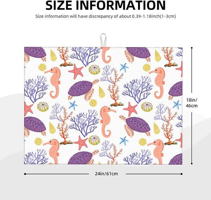 Purple Beach Sea Turtle Dish Drying Mat For Kitchen Counter, Super Absorbent Microfiber Dish Drying Pad, Kitchen Gadgets For Easy Clean Multi-Use Large 18"x24"