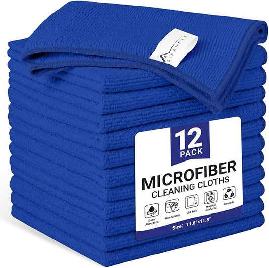 SIFANGKE Microfiber Cleaning Cloth, 12 Pack RoyalBlue Cleaning Rags for Housekeeping, Reusable Microfiber Towels for Car, Kitchen, Bathroom and Household Cleaning Supplies, 11.8"X11.8"