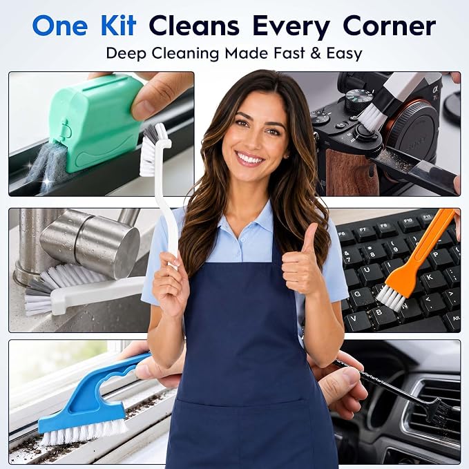Window Track Cleaning Tools, 15 Pcs Sill Cleaner Brush for Window/Door Tracks, Sliding Doors, Tile Lines, AC Vents & Keyboards
