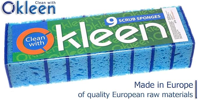 Blue Multi Use Scrub Sponges. Made in Europe. 9 Pack
