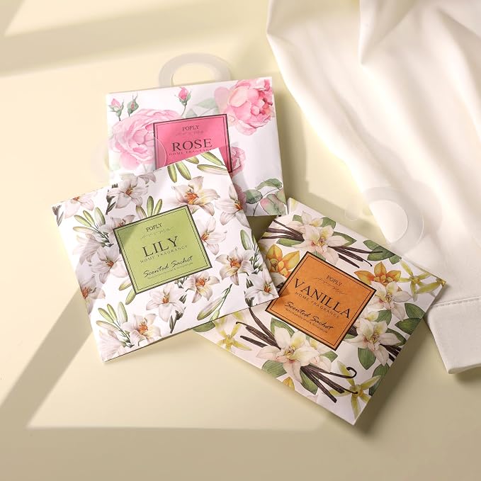 12 Pack Sakura Scented Sachets, Air Freshener for Home & Small Spaces | Hanging Sachet Bags with Retractable Hook; Closet Deodorizer & Odor Eliminator for Drawers, Shoe Cabinets, Cars & Luggage
