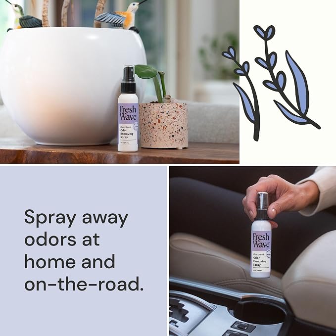 Fresh Wave Odor Eliminator Room Spray, 2 oz Travel Size, 2-Pack, Lavender | Plant oil formula with lime, pine needle, and cedarwood, Neutralizes air and fabric odors, Non-hazardous, Pet-safe
