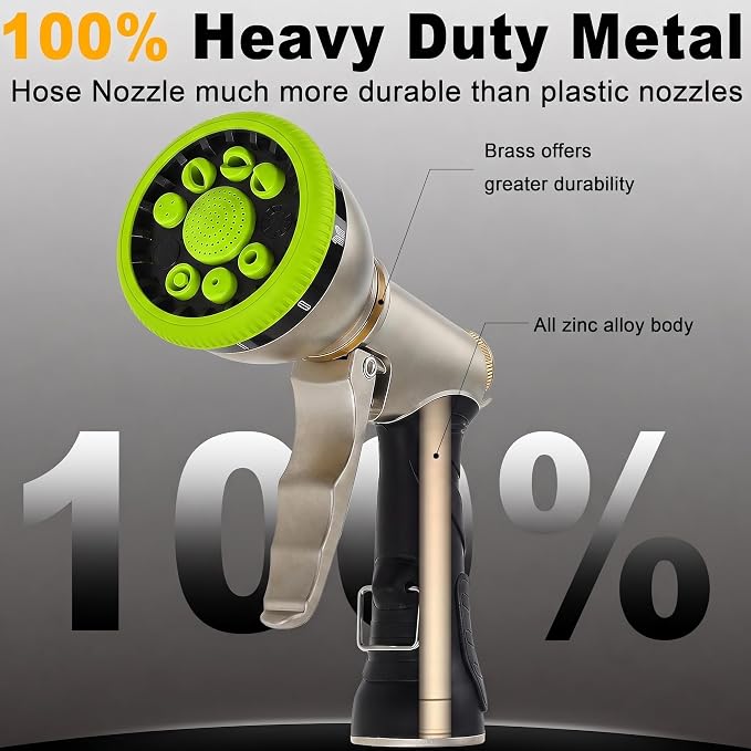 Garden Hose Nozzles,9 Spray Patterns Heavy Duty Metal Hose Sprayer Nozzle | Hose Nozzle Spray High Pressure Slip Resistant Water Sprayer for Plants & Lawns Watering,Car Washing and Pet Showering Green