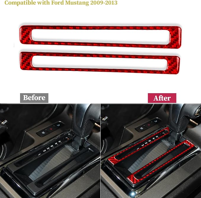 Real Carbon Fiber Trim for Ford Mustang Accessories | for 2009 2010 2011 2012 2013 2014 Gear Shift Button Frame Panel Cover Interior Thick Overlay Decal