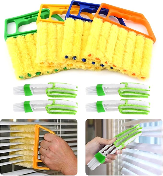 Blind Cleaner Duster Tool Set,4Pcs 7-Finger Microfiber Blind Duster | With 4Pcs 3-Finger Brushes Air Vent Cleaner,Cleaning Tools for Window Shutters & Air Vent,Detachable and Washable ﻿