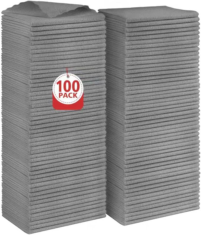 Orighty Microfiber Cleaning Cloth Bulk, 100 Pack, 11.5x11.5 inch, Grey | Microfiber Towels for Cars, Multi-Purpose Shop Towels, Soft Highly Absorbent Cleaning Rags for Car, Home, Kitchen