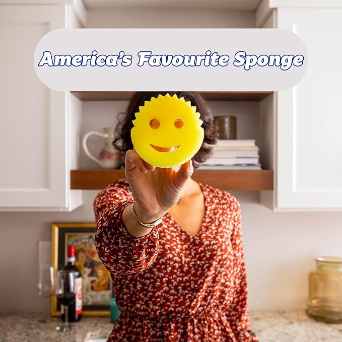 Scrub Daddy Original Dish Sponge Twin Pack, Smiley Face Sponges for Cleaning & Washing Up - Multipack Kitchen Non Scratch Scourers with FlexTexture Firm & Soft Scrubbing, Dishwashing Scrubber - Yellow