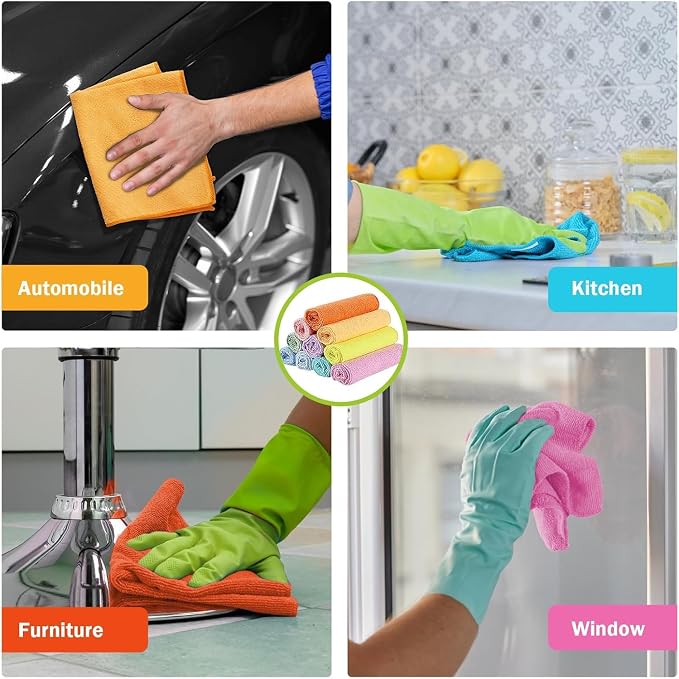 AIDEA Microfiber Cleaning Cloth, 100PK, Cleaning Rags, 11.5"×11.5" | Lint Free Cloth, Microfiber Towels for Cars, Wash Cloths, Dusting Cloth for Home, Window, Cleaning Supplies, Muilticolor
