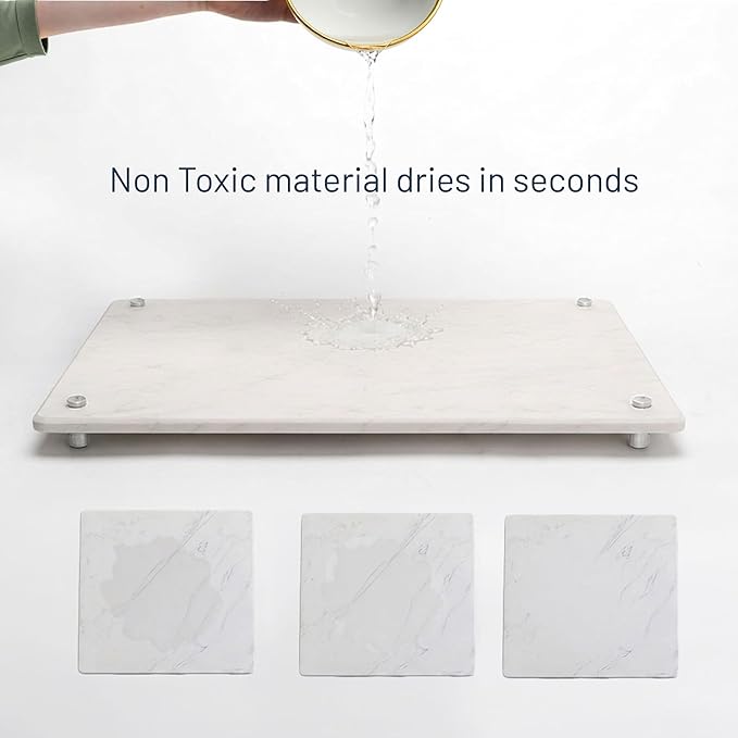 LARGE White Stone Dish Drying Mat for Kitchen Counter - Premium Diatomaceous Earth Mat | Quick Drying, Super Absorbent | (19" x 15") Non-Toxic, BPA-Free, Eco-Friendly | Female Founded USA Brand