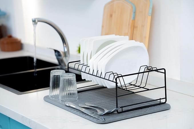 LIFSEZY- Stone Dish Drying Mat For Kitchen Counter, Super Absorbant Fast Drying Diatomaceous Earth Dish Drying mat, non slip, heat resistant, Gray, 15.3"" x 11.8''., sdm001