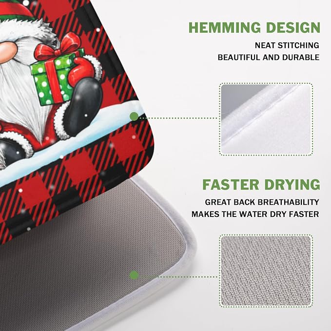 Merry Christmas Dish Drying Mat 16x18 Inch Xmas Santa Claus Winter | Polyester，Absorbent Microfiber，for Kitchen Coffee Dining Bar Decor