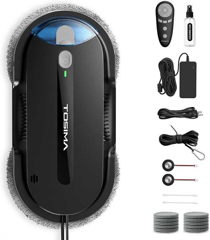 Tosima X1 Window Cleaning Robot – Dual-Nozzle Ultrasonic Water Atomization, 85 ml Visible Water Tank, Automatic Window Cleaner for Large & Small Windows