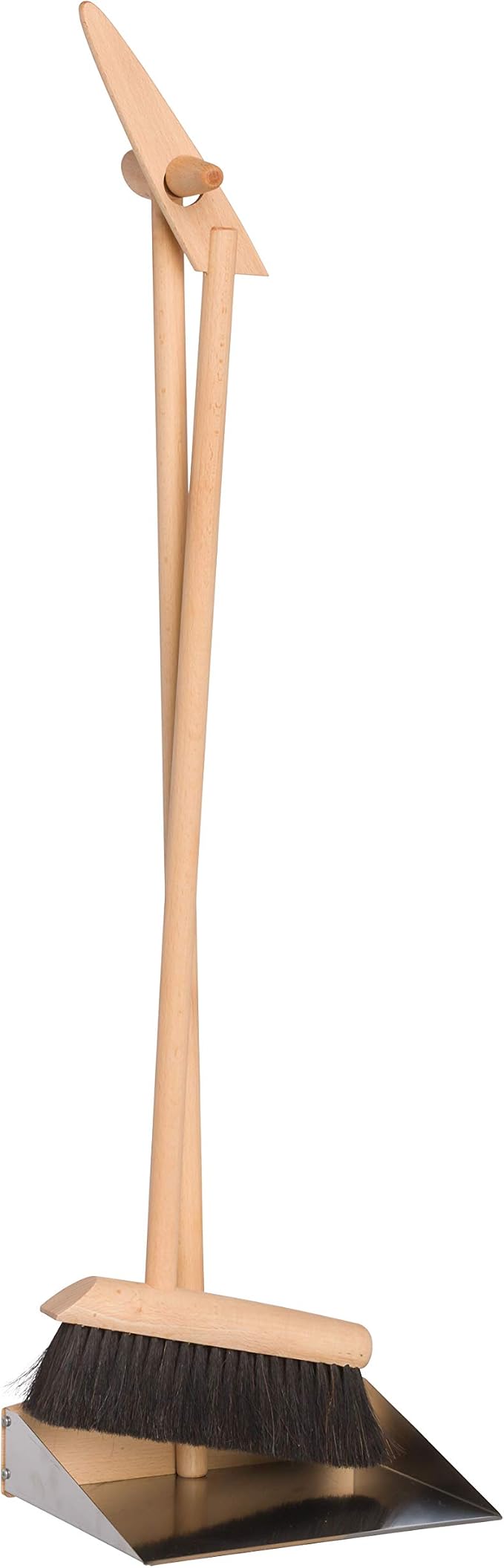 REDECKER Horsehair Broom & Stainless Steel Dust Pan Set - Oiled Beechwood Handles, 35-3/8 Inch - Broom & Dustpan Combo for Home, Kitchen, Outdoor Use - Wooden Broom and Dustpan Set, Made in Germany